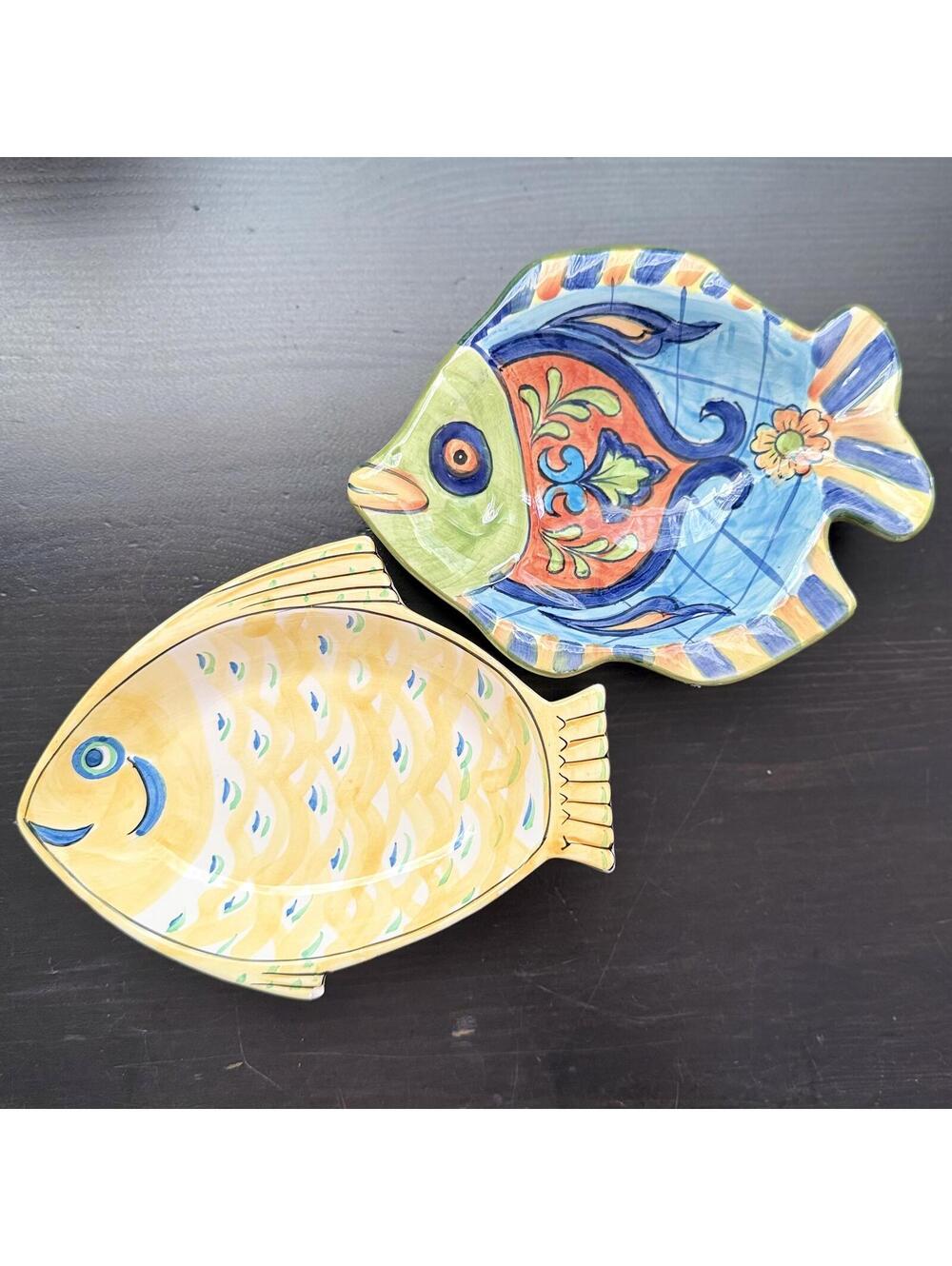 Maxcera Set of Two Hand-Painted Ceramic Fish Shaped Plates